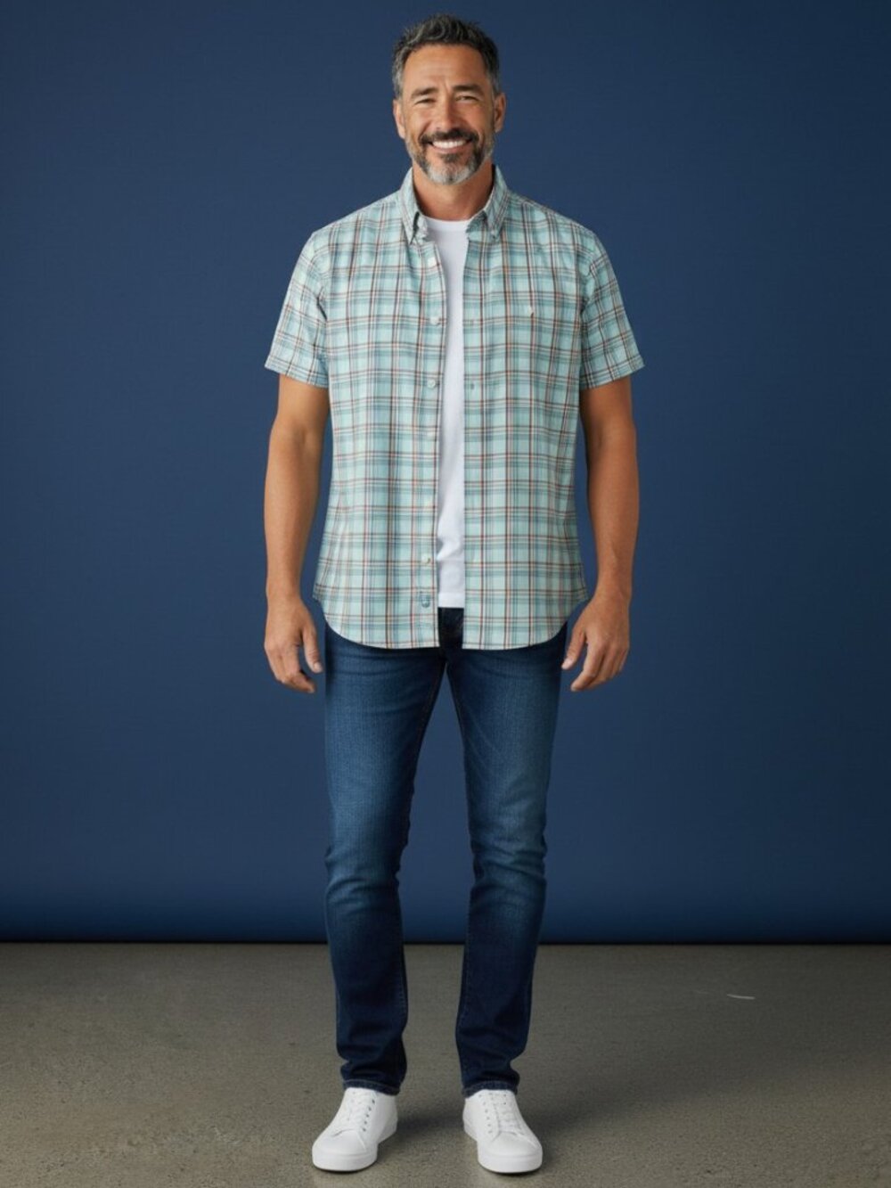 Chaps Light Aqua Plaid Short-Sleeve Button-Down Shirt